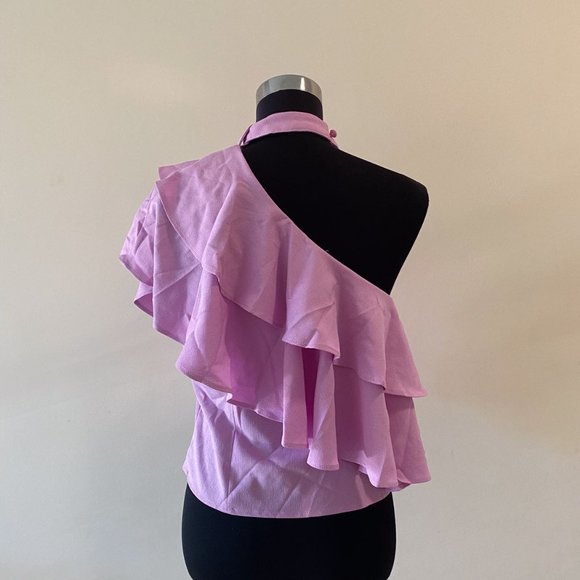 Purple One Shoulder Ruffle Blouse Size Large - Picture 4 of 6